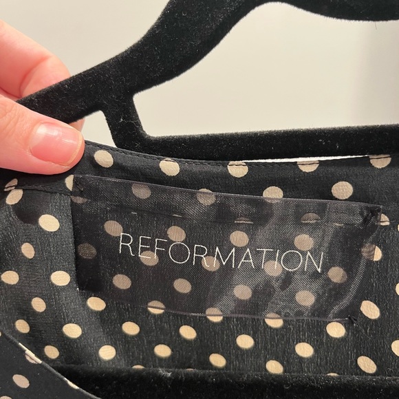 Reformation Navy Polka Dot Blouse Top - Picture 2 of 3